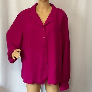 Liz Baker Woman Size 26W Elegant Fuchsia Button-Up Blouse NWOT